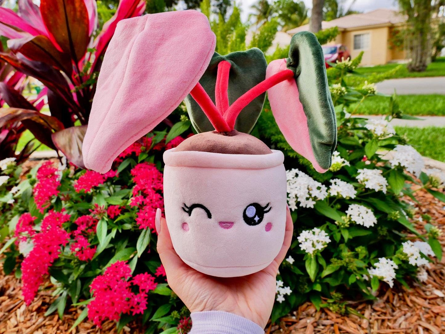 Pink Plant Plushie l Plush Plants l Kawaii Desk Decor l Gamer Room Decor l Cozy Gamer Plushie - SimpleCreationzCo