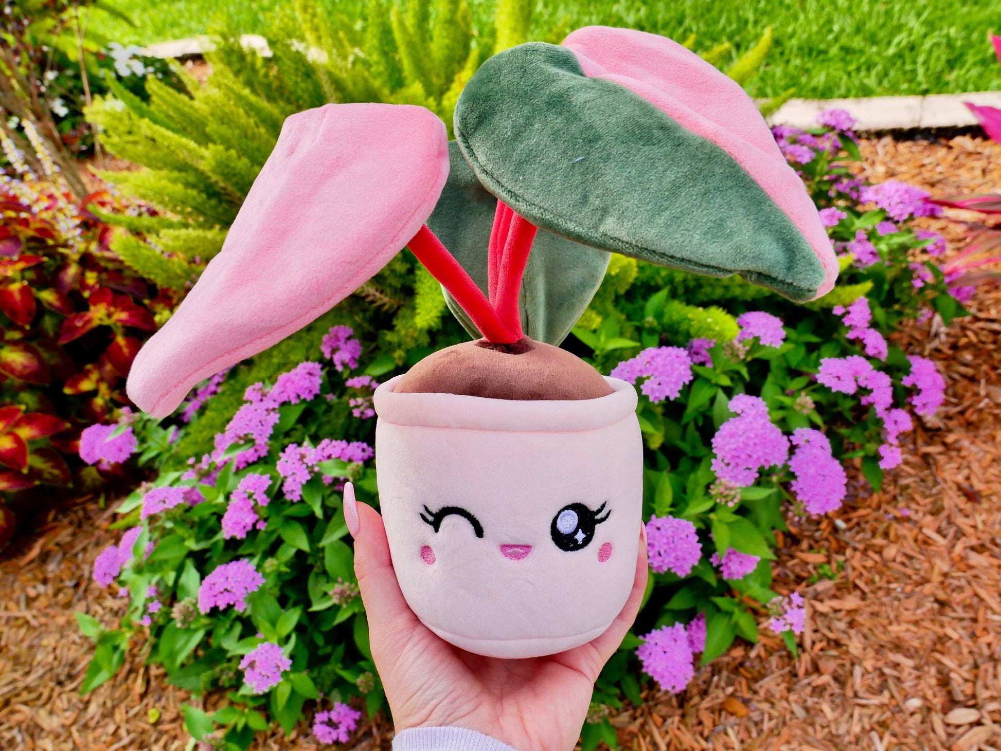 Pink Plant Plushie l Plush Plants l Kawaii Desk Decor l Gamer Room Decor l Cozy Gamer Plushie - SimpleCreationzCo